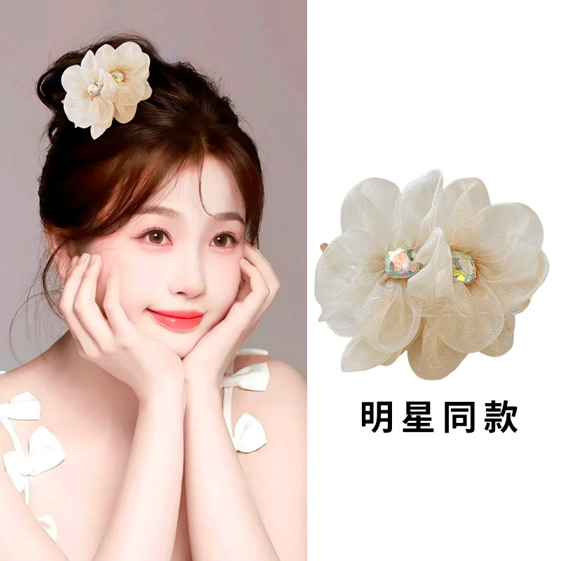 闪钻花朵抓夹女高级感u型鲨鱼夹