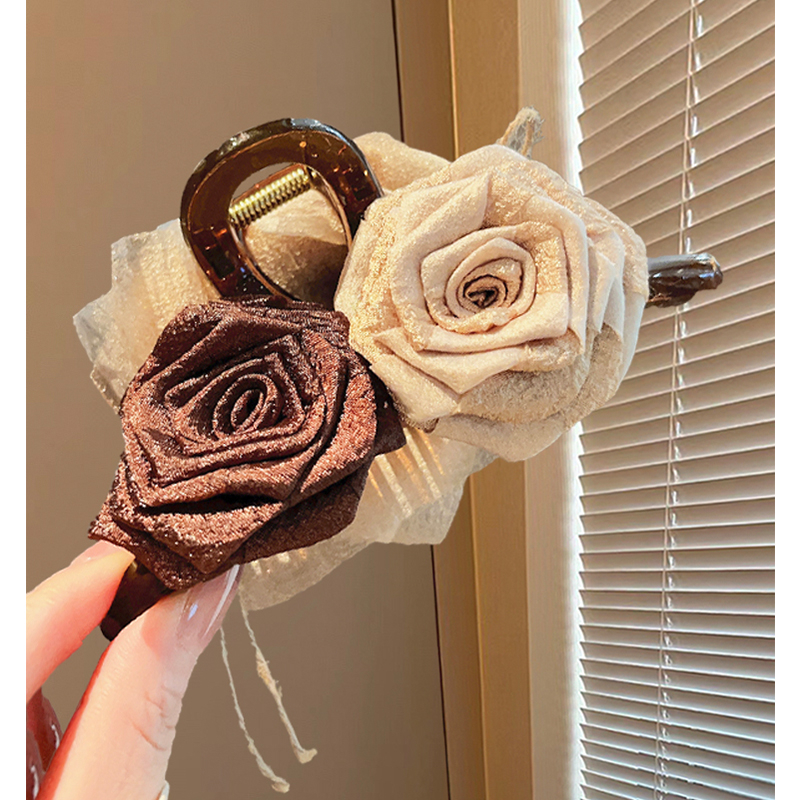 高级感干枯玫瑰抓夹轻奢风鲨鱼夹