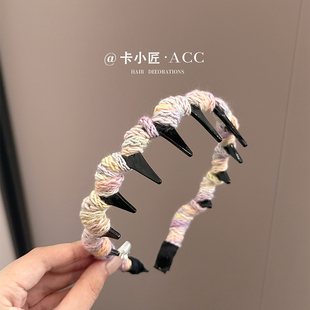 毛线缠绕发箍女款高级感洋气时尚高颅顶带齿防滑头箍压发发卡头饰