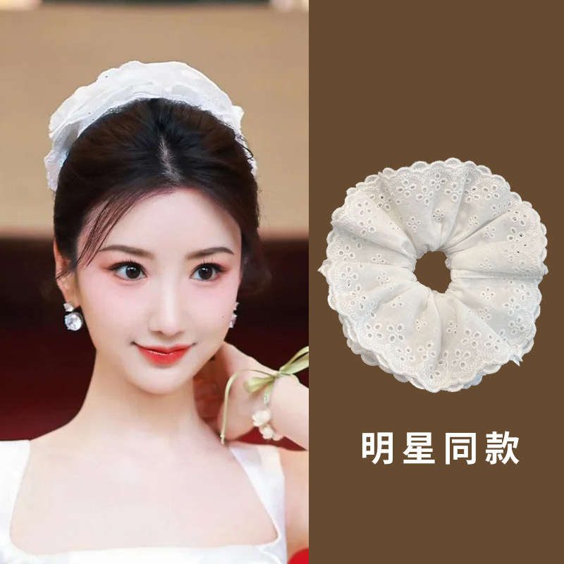 奶白色蕾丝大肠发圈女高级感头花