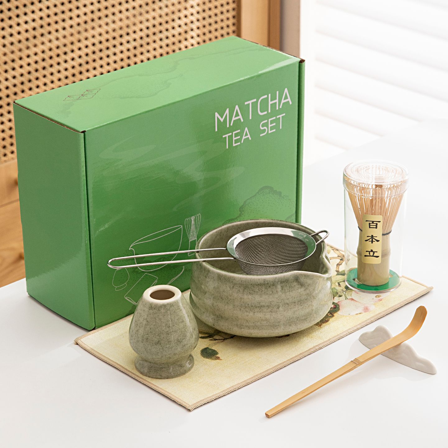 新款跨境日式抹茶套组陶瓷带嘴抹茶碗茶筅立茶勺宋代点茶工具套装