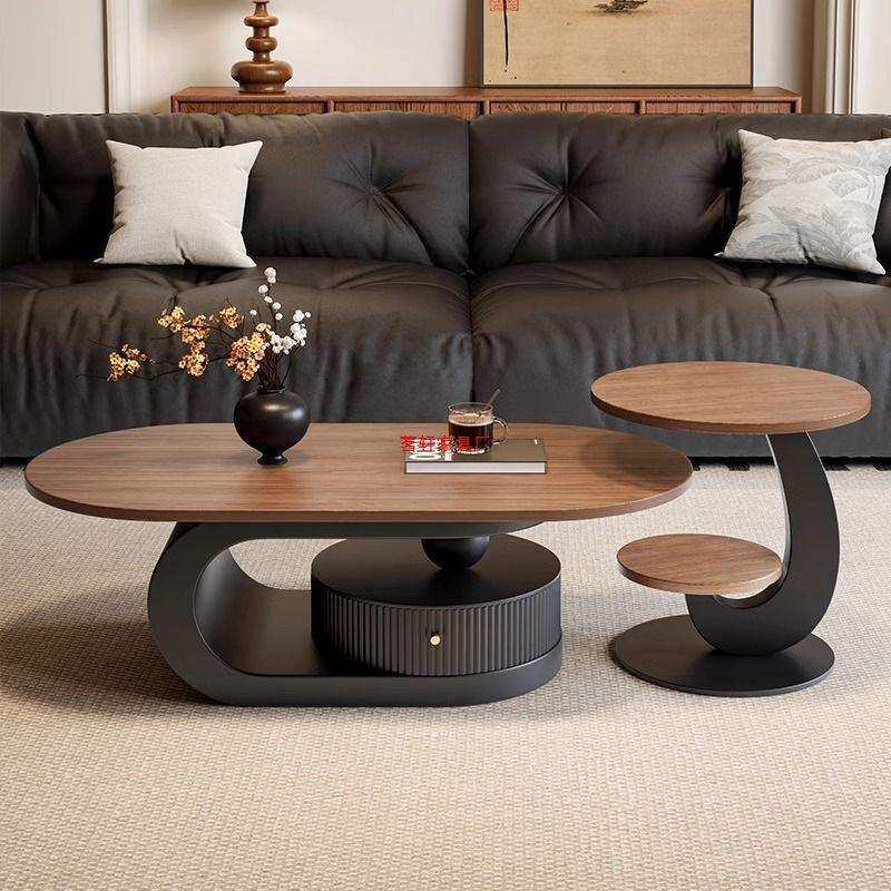 极简实木椭圆形茶几现代简约客厅家用小户型古风轻奢组合客厅茶几