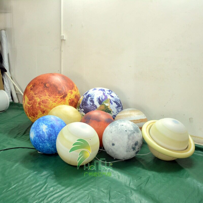 厂家直销PVC悬挂发光八大行星气模变色灯光充气星球模型商场美陈