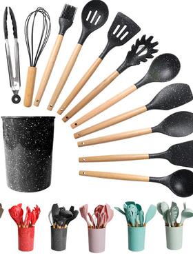 硅Cj-012胶锅铲汤勺12套件不粘胶锅硅胶铲白色喷食品级硅厨具套点