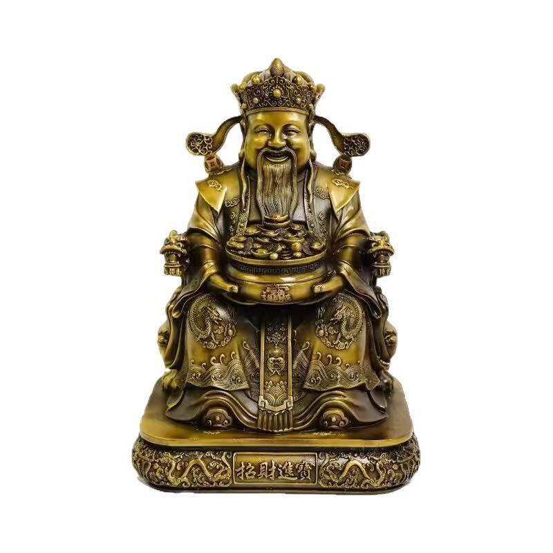 纯黄铜如意财神财神神像摆件招财进家用供奉聚盆财神开业元