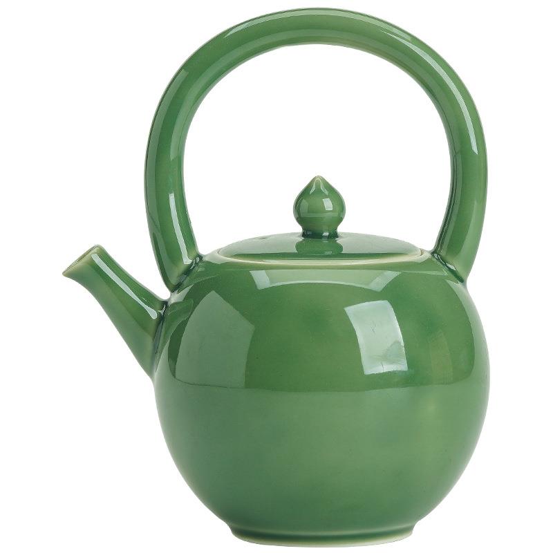 越窑青瓷茶壶日式陶瓷功夫茶具圆月提梁壶青璃釉单壶小号泡茶器图片