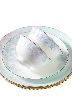 景德中级式镇轻奢高感碗碟盘套装蔚蓝月光家用乔迁碗碟全套Z1204