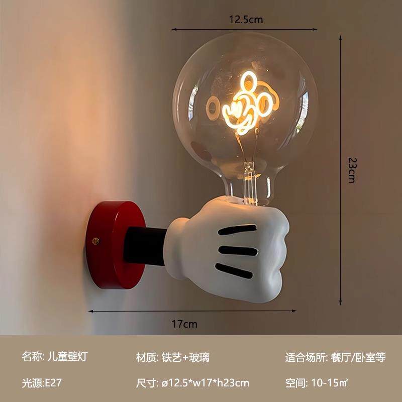 卡通简约壁灯卧室米奇手持墙灯ins儿童房个性创意床头小夜灯