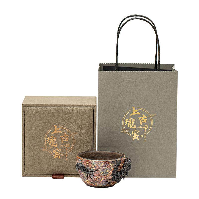 岩矿龙杯手工复古建盏家用陶制主人杯个人专用品茗杯创意茶杯礼盒
