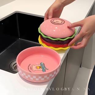 家用陶瓷沙拉甜品点心盘精致好看 汉堡碗盘套装 盘子汉堡包餐具