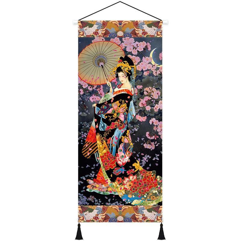 日式浮世绘仕女图挂画和风店铺玄关背景布艺画卧室床头墙壁装饰画图片