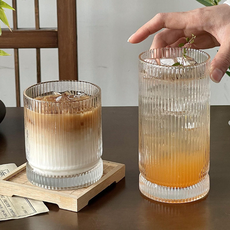 ins风竖条纹玻璃咖啡杯简约高颜值家用饮料杯牛奶杯玻璃水杯杯子