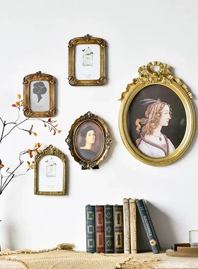 美式复古宫廷树脂相框家居装饰壁挂文艺仿木轻奢雕花画框摆设