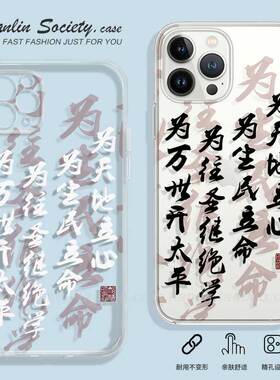 为天地立心创意书法适用苹果14/13provivoS16e/IQOO8小米13新款荣耀80个性华为mate50OPPO一加11手机壳