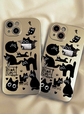 sonun 黑色猫咪oppo reno10pro+手机壳适用realme真我gt neo3高级findx6卡通k9情侣a58电镀r17保护套2男女软4