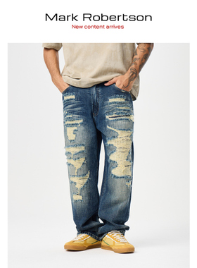 Mark Robertson2025AW牛仔裤男款割破裤子长裤男士潮流高级直筒
