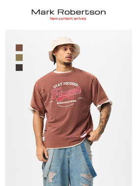 Mark Robertson2025ss割破短袖T恤男潮牌美式复古宽松圆领纯棉