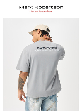 Mark Robertson2025ss纯棉半袖美式休闲宽松圆领T恤落肩连笔字母