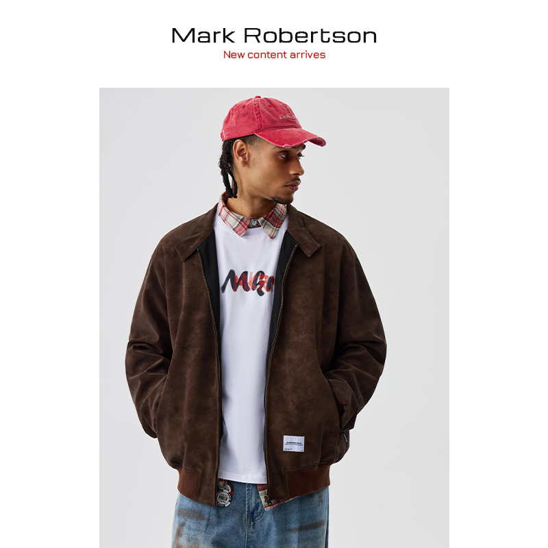 春季复古时髦仿麂皮夹克落肩外套