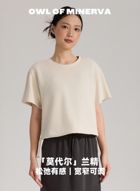 owl of minerva瑜伽服女砂洗莫代尔褶皱抽绳运动T恤跑步健身短袖