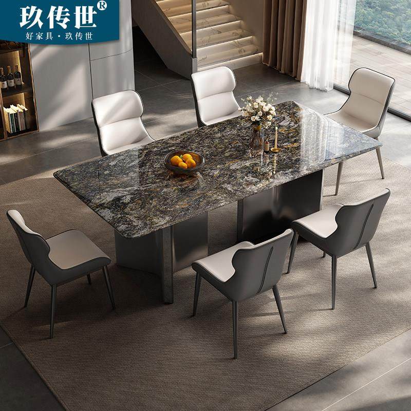 高级感天然铂金钻长方形奢石餐桌意式轻奢家用超晶石饭桌大理石桌