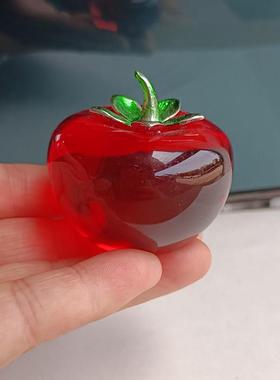 创意水果装饰小摆件水晶玻璃西红柿简约桌面车载车内生日节日送礼