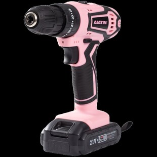 精选alatin充电手电钻冲击小粉钻家用电钻电动螺丝刀粉色工具箱套
