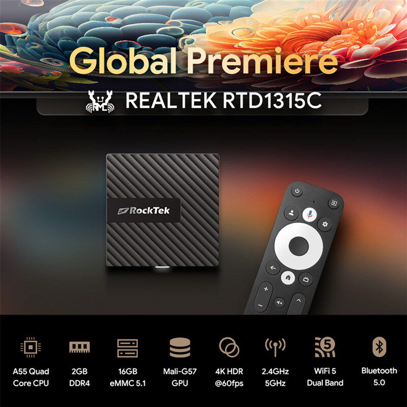 RockTek GB1杜比视界杜比全景声4k HDR原生安卓12便携电视盒子