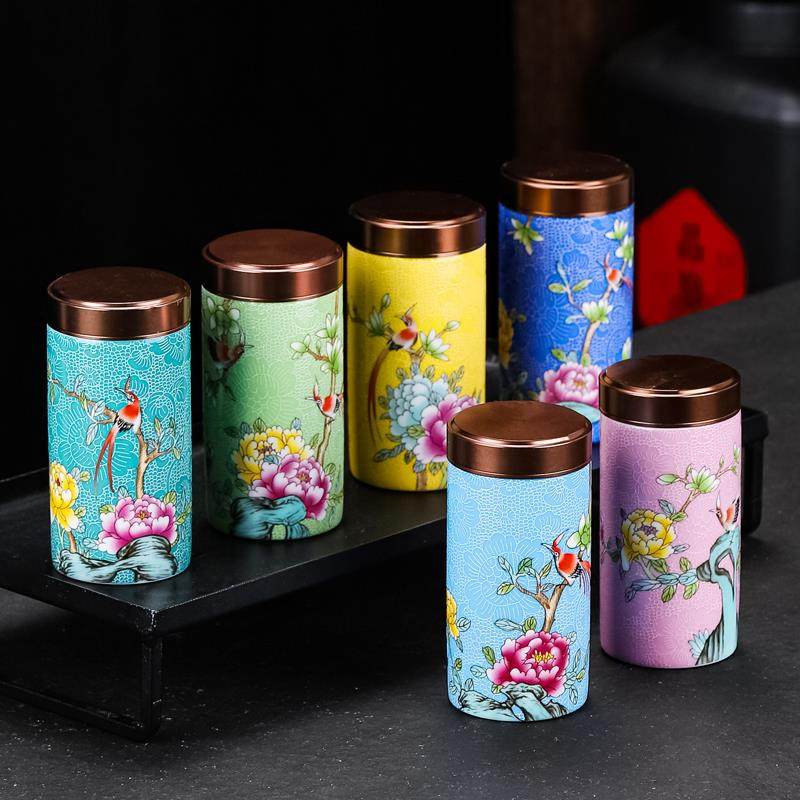 茶叶罐陶瓷便携珐琅彩小号茶叶盒迷你随身旅行存储密封罐家用茶罐