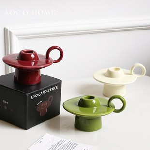精选【星球飞碟】创意陶瓷香薰烛台摆件手持烛台底座艺术感蜡烛托