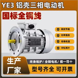0.75KW国标马达电机 0.55 YE3铝壳三相异步380V马达全铜线 线0.37