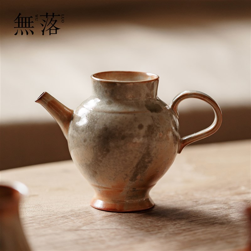 无落 台湾志野烧窑变带把公道杯柴烧复古公杯分茶器茶海功夫茶具