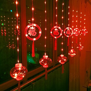 过年装饰小彩灯led发光福字串灯阳台挂灯春节红灯笼串福字窗帘灯