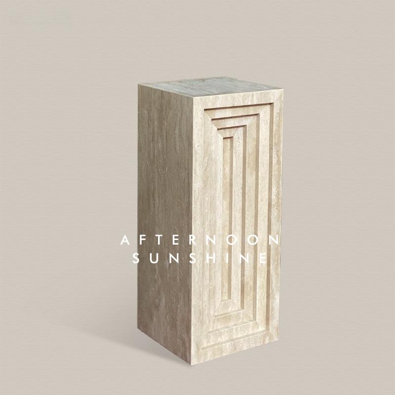 侘寂风天然黄洞大理石柱落地雕塑装饰摆饰墩底座墩展示台立柱桌子