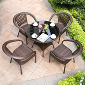 莫家藤编桌椅三五件套组合藤椅休闲户外桌椅露天阳台桌椅庭院腾椅