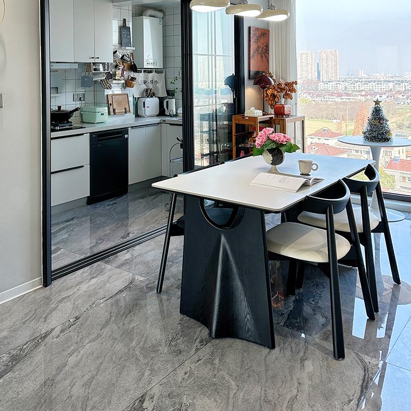 黑色实木餐桌家用小户型饭桌现代简约法式复古长方形实木岩板餐桌