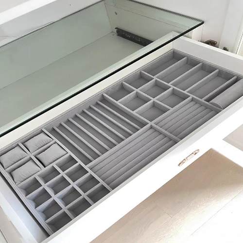 订制实木绒布抽屉内置首饰盒收纳分隔项链戒指耳钉饰品托盘饰品盒