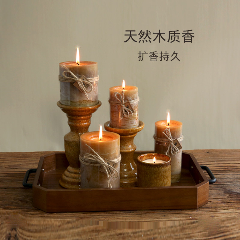 香薰蜡烛台摆件精油持久扩香装饰家居软装布置装扮木质香高级小众