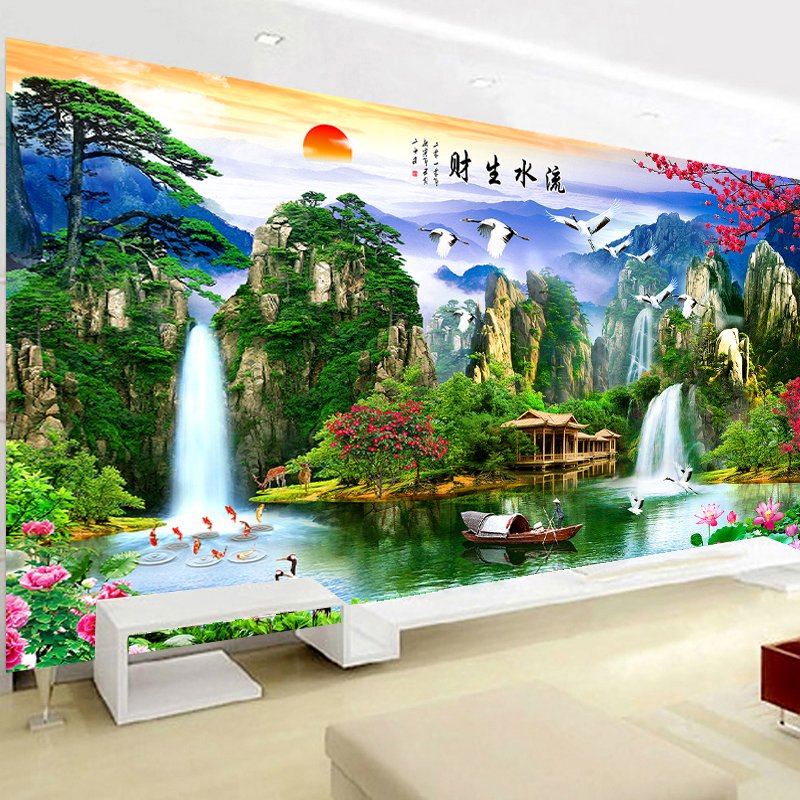 5D钻石画满钻客厅新款山水风景迎客松砖石绣手工自己点贴钻十字绣