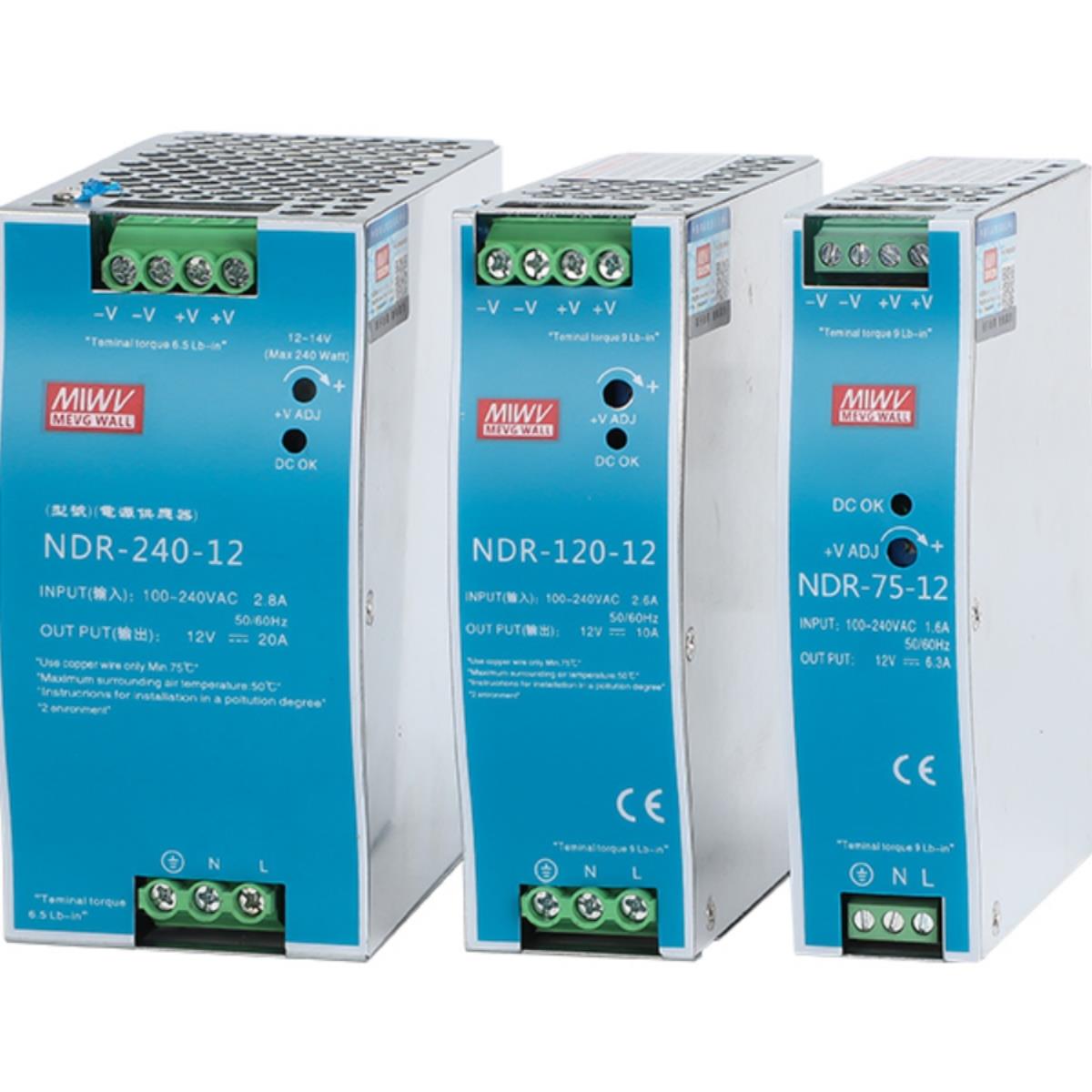 明纬NDR-240-24导轨开关电源220转12v24v直流75W120W
