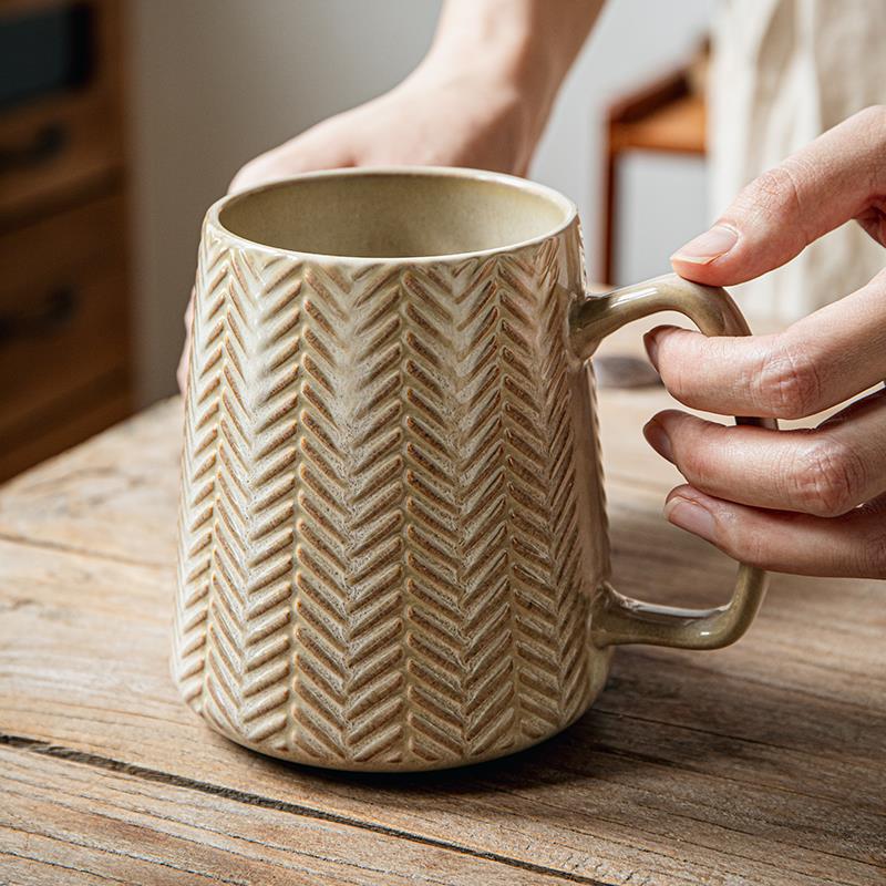 巷子尾〖760ml大肚杯〗复古浮雕大杯子办公马克杯醴陵陶瓷咖啡杯