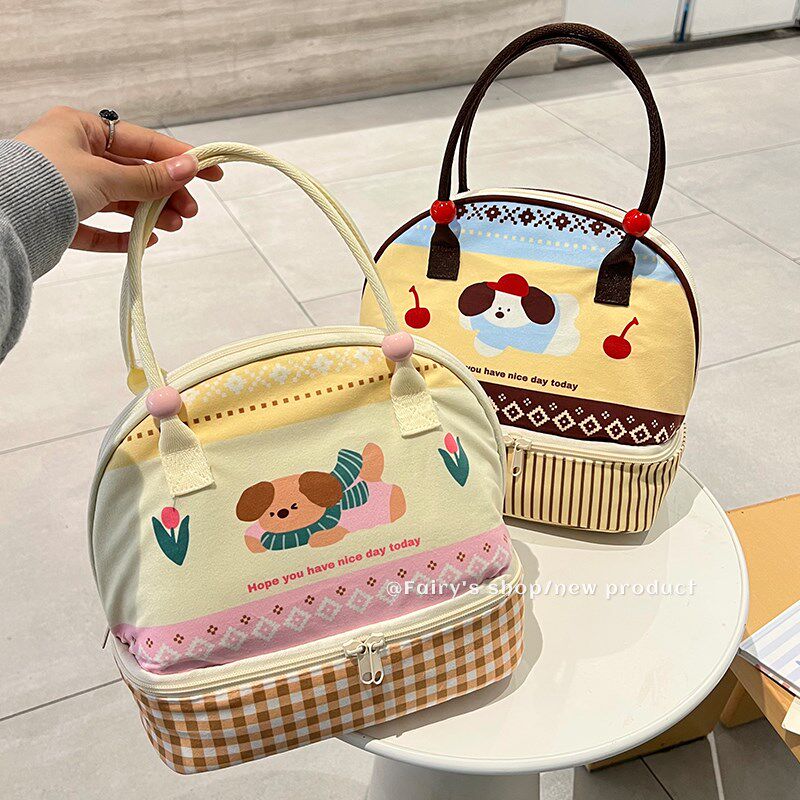 可爱饭盒包双层保温加厚铝箔饭盒袋带饭包上班族便携式手提便当包