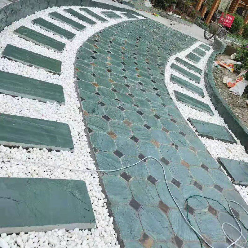 天然青石板花园绿色文化石露台防滑石材户外院子仿古青砖庭院地砖