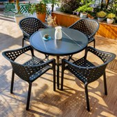 精选莫家户外桌椅庭院花园外摆休闲岩板圆桌餐桌椅露天椅室外桌椅