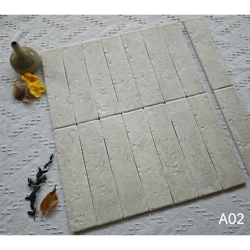 手工砖60X250莱姆石瓷砖文化石复古长条小砖吧台餐厅厨房酒吧墙砖