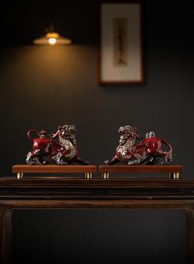 中式招财镇宅飞天貔貅摆件一对家居客厅办公室旺财皮丘聚财装饰品