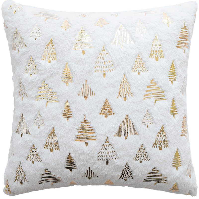 精选圣诞节抱枕套烫金沙发靠垫套红色圣诞树铃铛靠枕毛绒2024新款