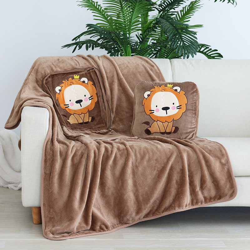 汽车抱枕被子两用加厚抱枕毯靠垫办公室J二合一枕头被子两用珊瑚