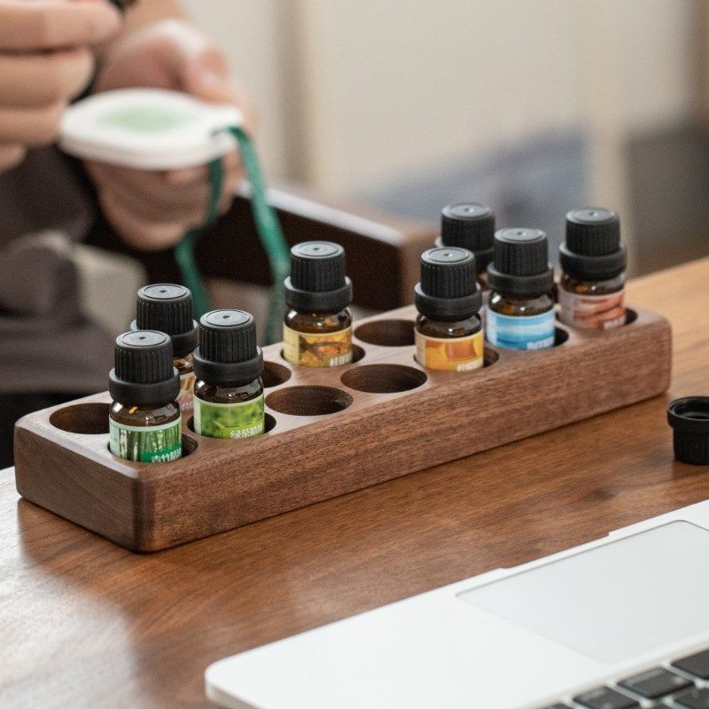 复古实木精油收纳木盒精油瓶展示架分装瓶N子收纳底座精油摆放架,收纳整理,桌面收纳盒,淘宝优惠券,粉丝福利购,淘宝优惠卷