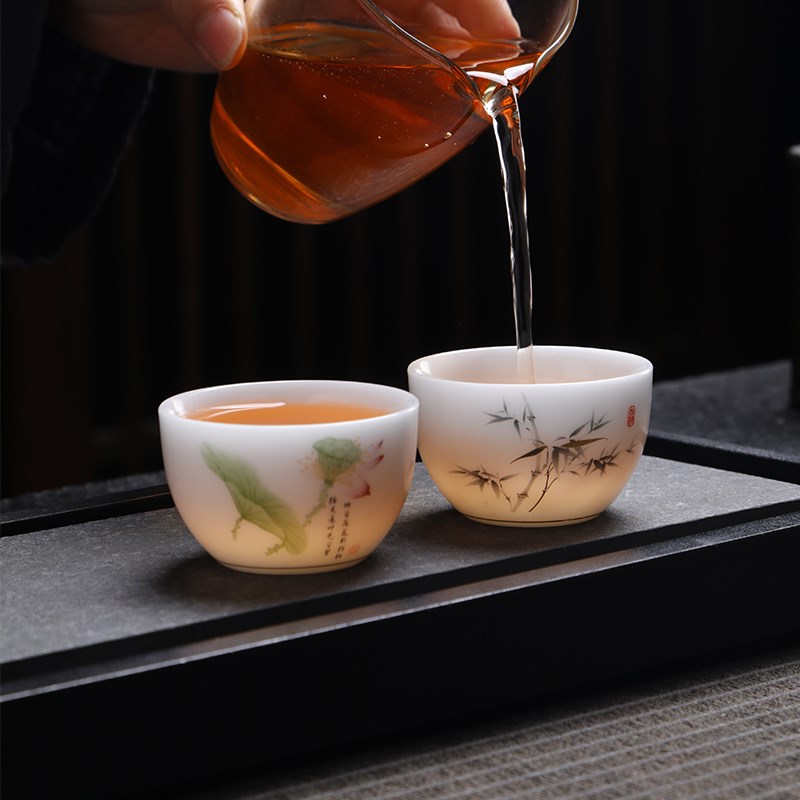 冰种茶杯德化羊脂玉白瓷功夫茶杯国风品茗杯M家用办公室待客喝茶